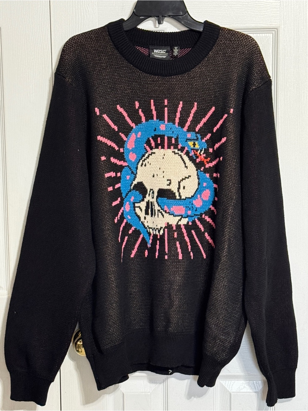 WESC Black and Pink Knit Crewneck Sweater